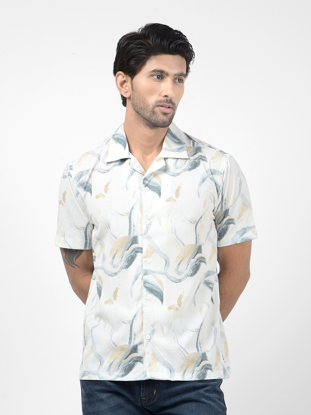 Numero Uno Men Abstract Cream Shirt